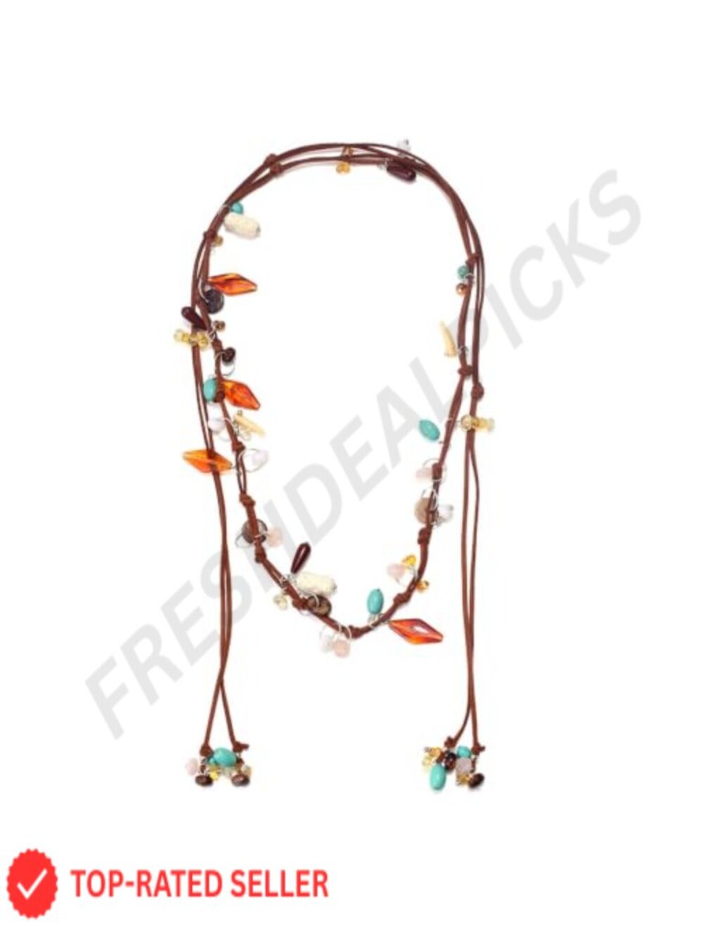 Boho Beaded Lariat Necklace Long Tie End